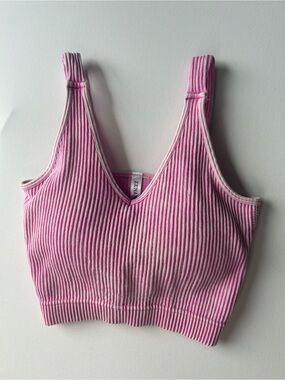 Zenana washed Pink Ribbed padded V-Neck Tank S/M
